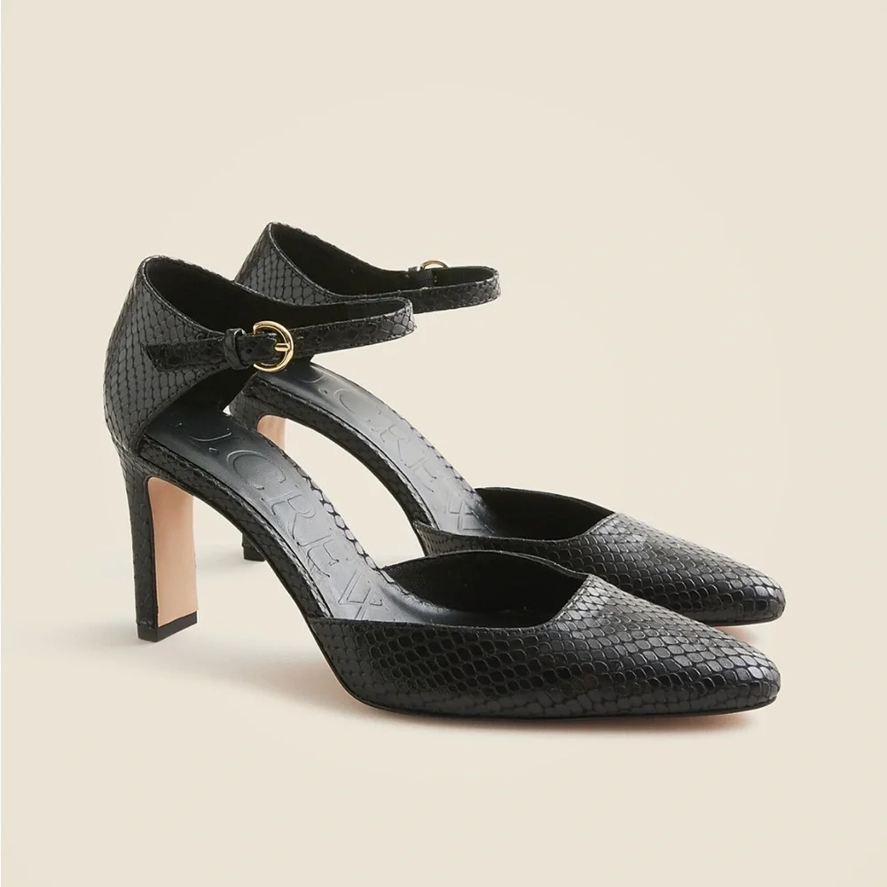 J. Crew Made-in-Spain Jules pumps in snake-embossed black leather CC063 $278 11